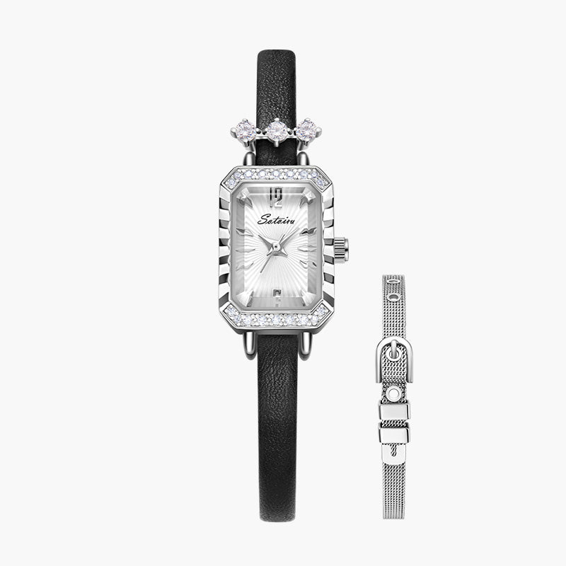 Sotoiru rectangular watch with interchangeable strap in silver
