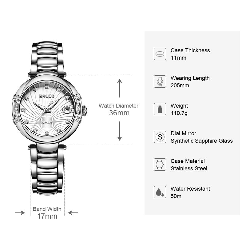 BALCO Women Mechanical Watches Fashion Sapphire Wristwatch