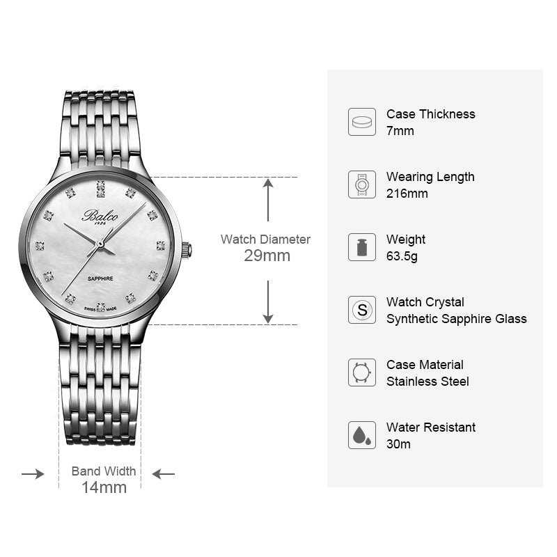 BALCO Women's Quartz Watches- Synthetic Sapphire Glass, Modern Style for Wedding Party