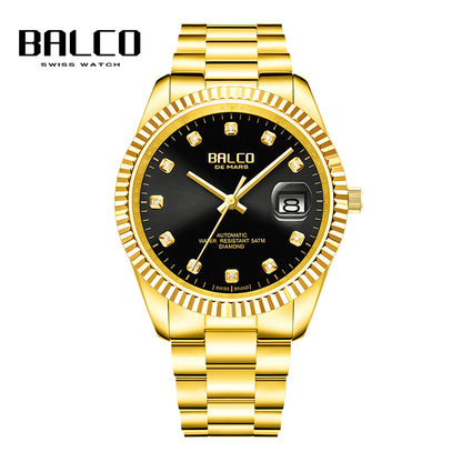 BALCO Gold and Diamond Watch Men's Automatic Watches With 11 Natural Diamond 24K Gold Wristwatch