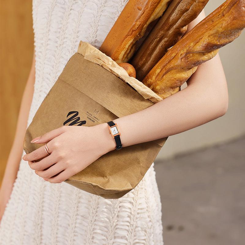 Sotoiru Leather Wristwatch Square Waterproof Quartz Watch for Work T3016P