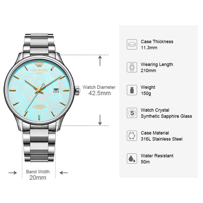 TIAN WANG Men Luminous Watches 18K Gold Logo Chinese Zodiac Mechanical Wristwatches GS51524