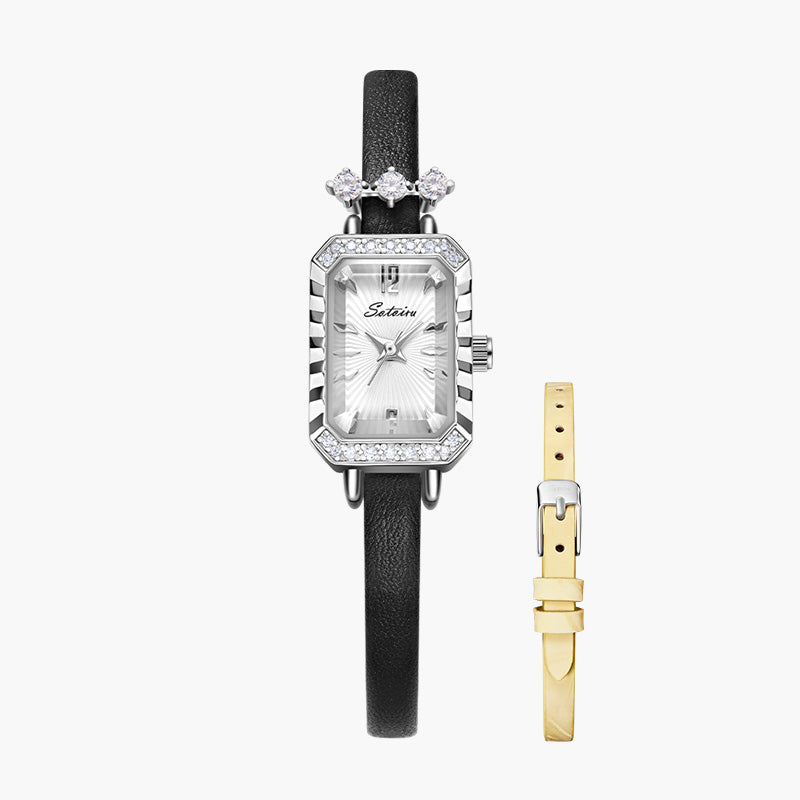 Sotoiru rectangular watch with interchangeable strap in yelllow