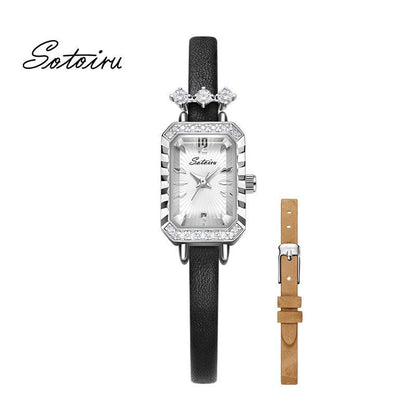 Sotoiru Women's Leather Strap Watch – Elegant Minimalist Dress Timepiece T2013