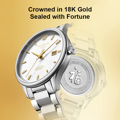 TIAN WANG Men Watches 18K Gold Logo Mechanical Wristwatches GS51524S-18K