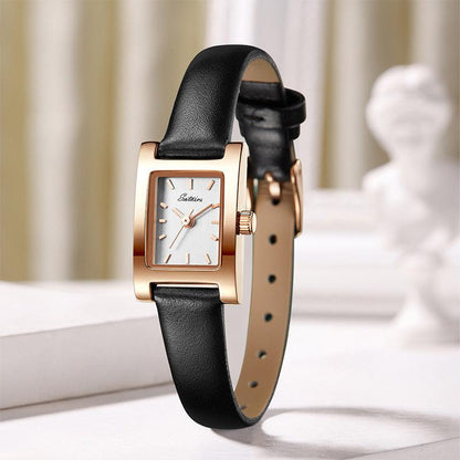 Sotoiru Leather Wristwatch Square Waterproof Quartz Watch for Work T3016P