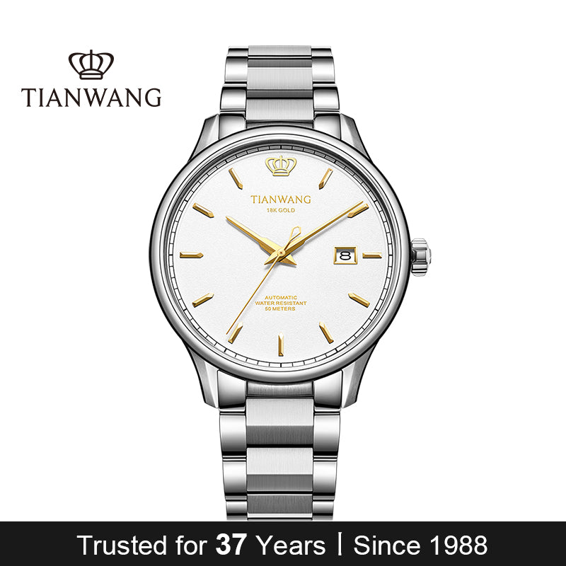 TIAN WANG Men Watches 18K Gold Logo Mechanical Wristwatches GS51524S-18K