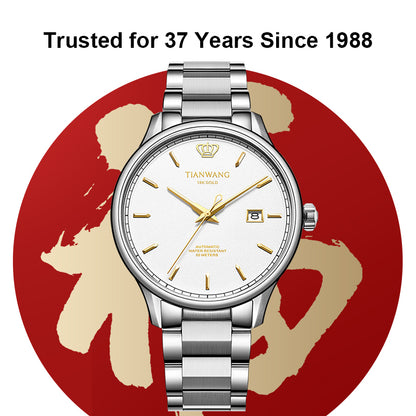 TIAN WANG Men Watches 18K Gold Logo Mechanical Wristwatches GS51524S-18K