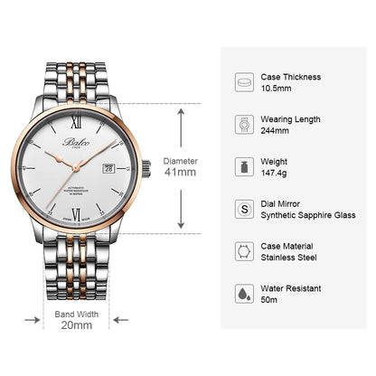 BALCO Men Mechanical Watch Simple Business Steel Wristwatches