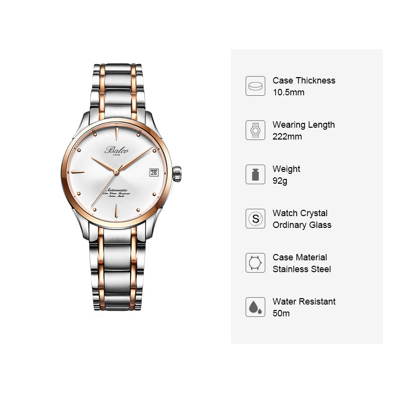 BALCO Ladies Watches-Automatic,Stainless Steel,Simple Wristwatches for Gifts