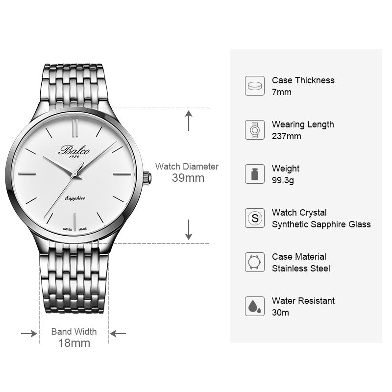 BALCO Male Clock-Quartz,Sapphire Glass,Simple Watch for Daily Wear