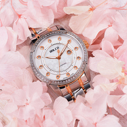 BALCO Women Mechanical Watches-Synthetic Sapphire Glass,Zircon Dial Modern Watch for Work