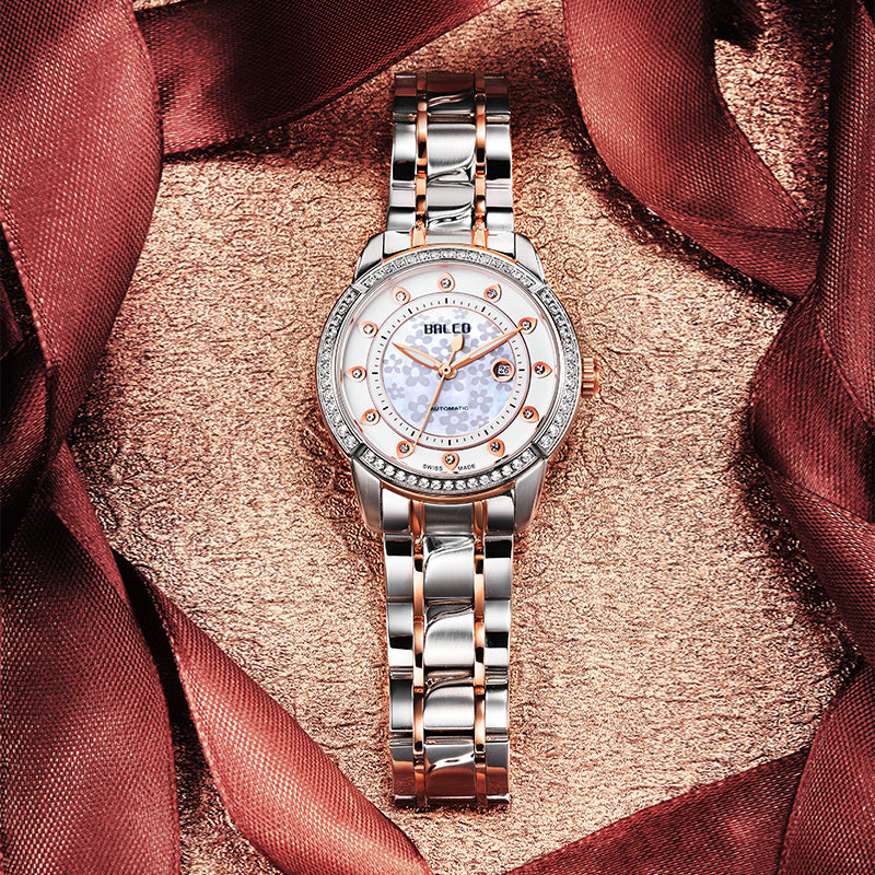 BALCO Women Mechanical Watches-Synthetic Sapphire Glass,Zircon Dial Modern Watch for Work