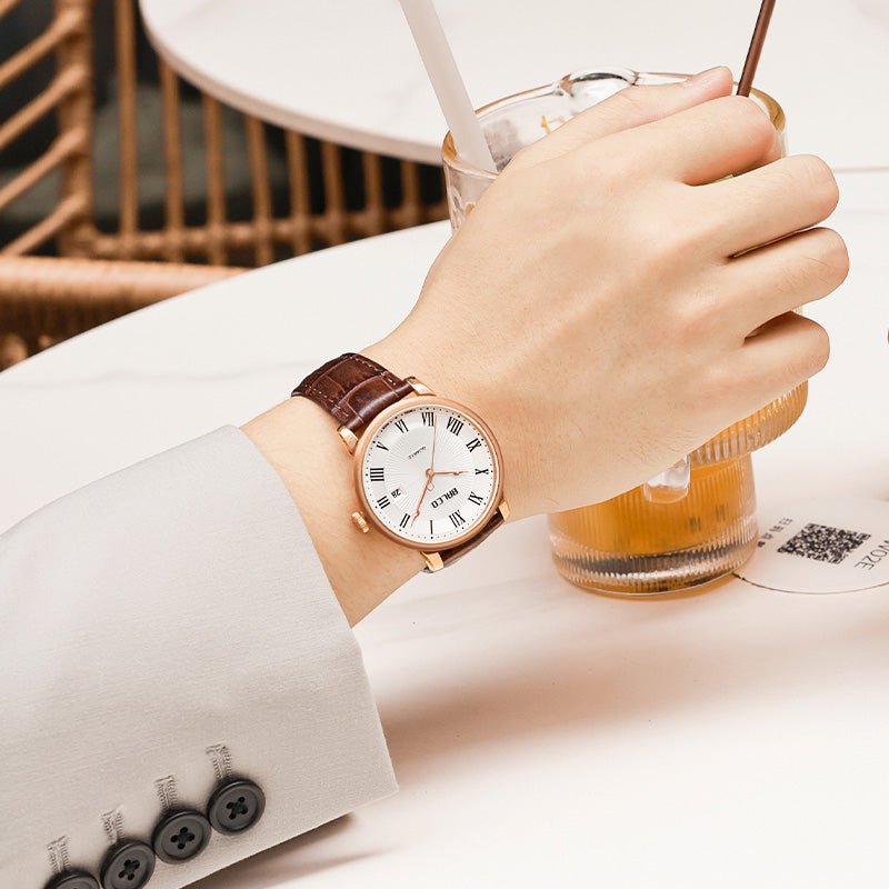 BALCO Quartz Wristwatches-Brown Leather Strap,Calendar,Vintage Style For Men