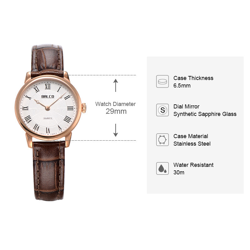 BALCO Women Leather Watch-Brown Strap,Vintage Style for Daily Wear
