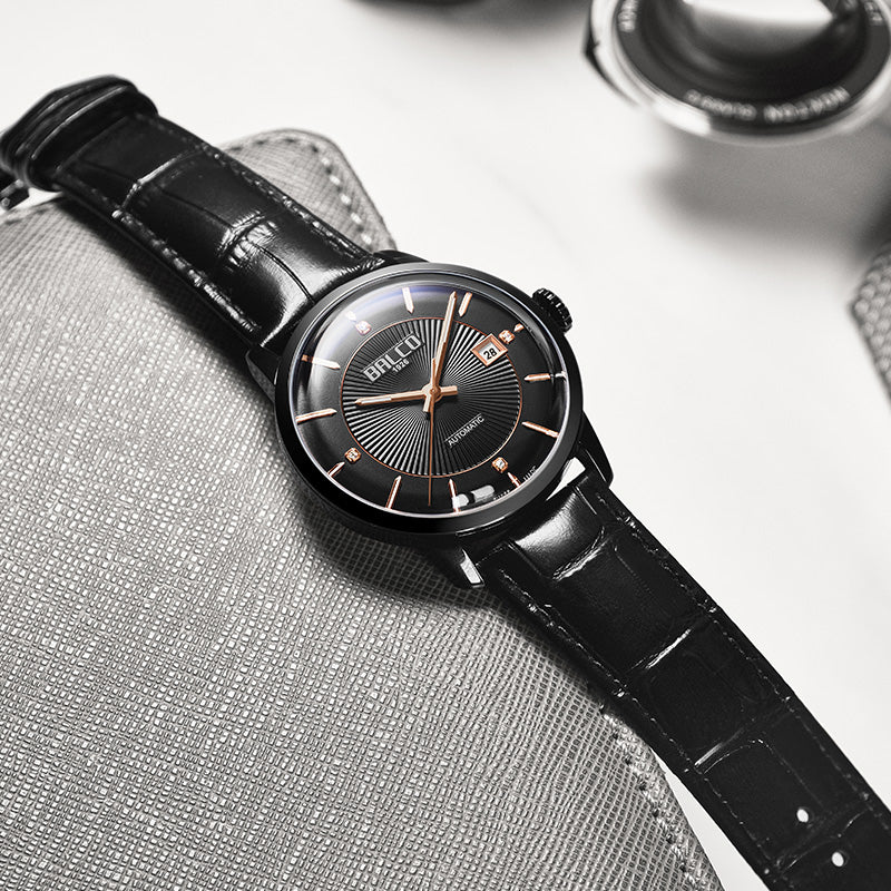 BALCO Swiss Automatic Watch for Men-Leather Strap, Trendy Watches for His