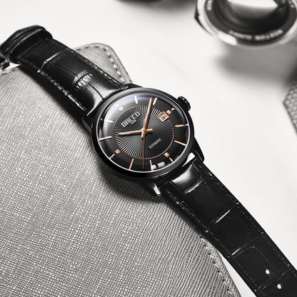 BALCO Swiss Automatic Watch for Men-Leather Strap, Trendy Watches for His