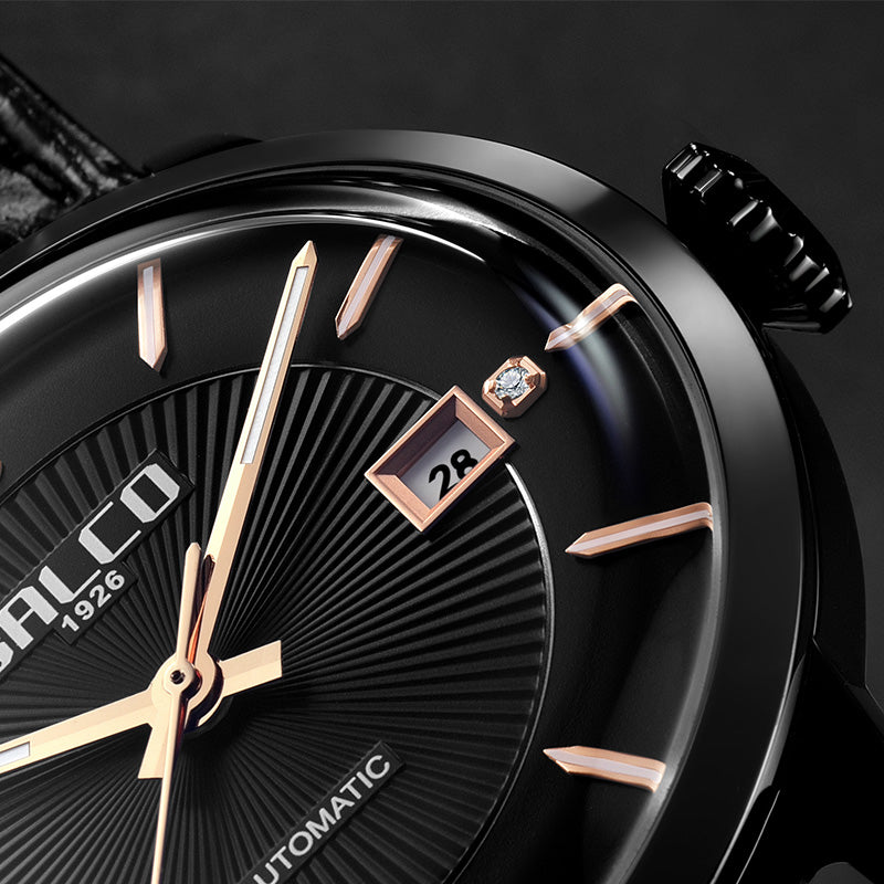 BALCO Swiss Automatic Watch for Men-Leather Strap, Trendy Watches for His