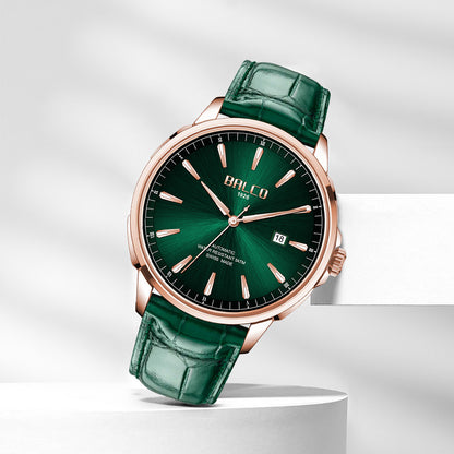 BALCO Men Leather Watches-Green Dial, Calendar Fashion Watch for Work