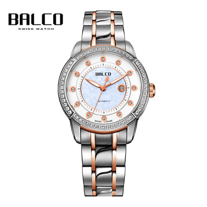 BALCO Women Mechanical Watches-Synthetic Sapphire Glass,Zircon Dial Modern Watch for Work