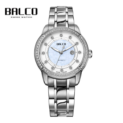 BALCO Women Mechanical Watches-Synthetic Sapphire Glass,Zircon Dial Modern Watch for Work