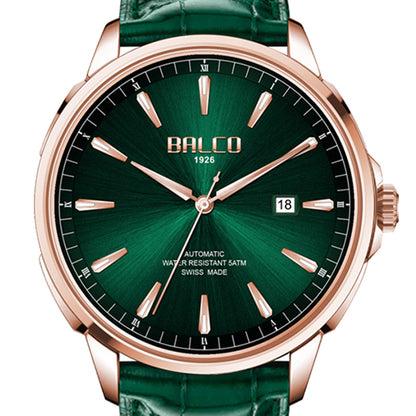 BALCO Men Leather Watches-Green Dial, Calendar Fashion Watch for Work