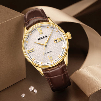 BALCO Men's Automatic Watch- Leather Strap,Business Style for Formal Wear