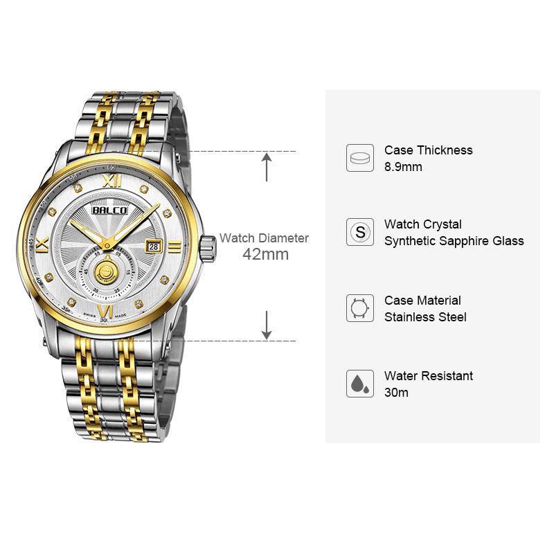BALCO Quartz Watches For Men-Sapphire Glass,Two-Hand Watch for Work