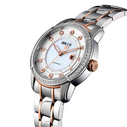 BALCO Women Mechanical Watches-Synthetic Sapphire Glass,Zircon Dial Modern Watch for Work