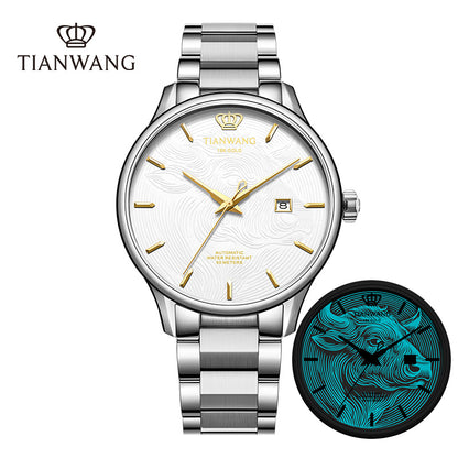 TIAN WANG Men Luminous Watches 18K Gold Logo Chinese Zodiac Mechanical Wristwatches GS51524