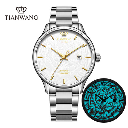 TIAN WANG Men Luminous Watches 18K Gold Logo Chinese Zodiac Mechanical Wristwatches GS51524