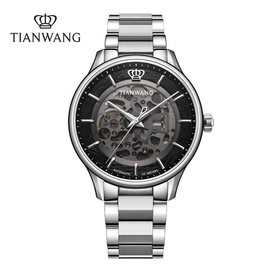 TIAN WANG Men's Skeleton Watches Mechanical Stainless Steel Wristwatches GS51597