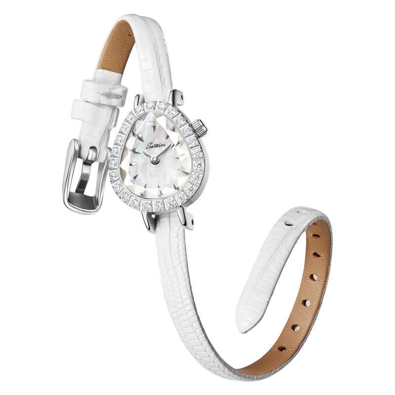 Sotoiru Close-up of Snake-style Watch with White Leather Strap