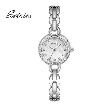 Sotoiru Women's Watches Round Minimal Silver Bracelet Wristwatch T3027W