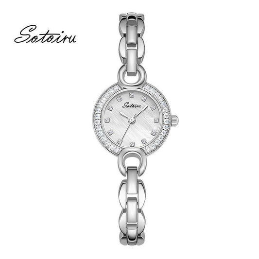 Sotoiru Women's Watches Round Minimal Silver Bracelet Wristwatch T3027W