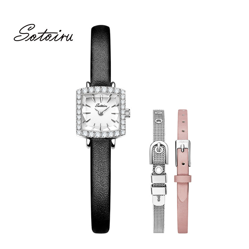 Sotoiru Square Women's Watch – Zircon Case with DIY Interchangeable Strap T2022W