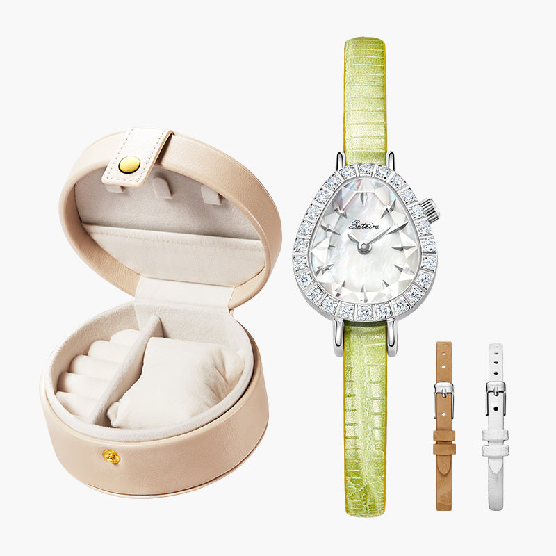 Sotoiru women's watch gift set with interchangeable straps in brown and white