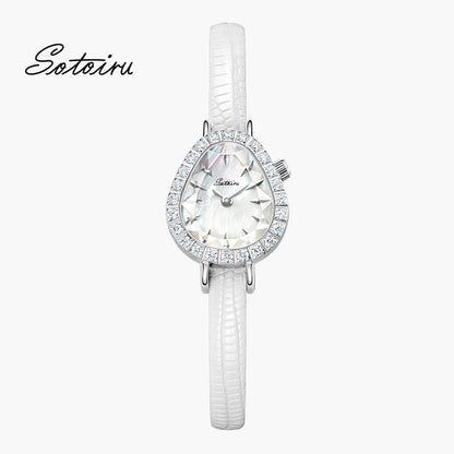 White Leather Watch with Dewdrop Case