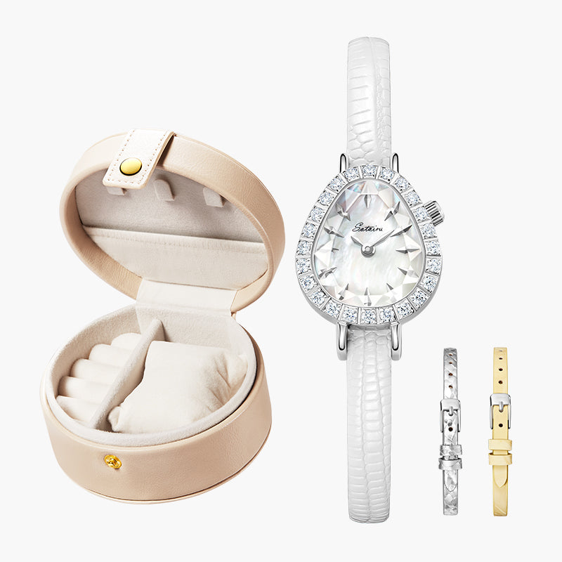 Sotoiru women's watch gift set with interchangeable straps in silver and yelllow