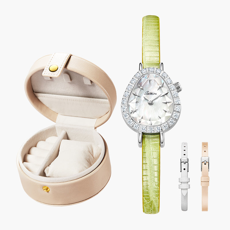 Sotoiru women's watch gift set with interchangeable straps in white and Golden Dune