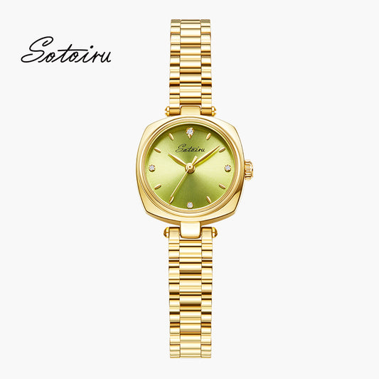 Sotoiru Women’s Gold Dress Watch T2034W — Elegant Square‑Case Zirconia Design