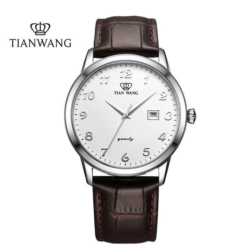 TIANWANG_Men_s_Stainless_Steel_Watch_-_Brown_-_Leather_-_Strap