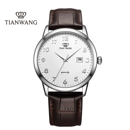 TIANWANG_Men_s_Stainless_Steel_Watch_-_Brown_-_Leather_-_Strap