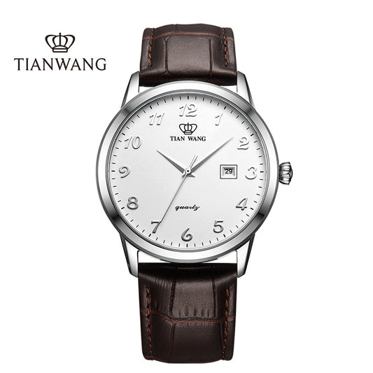 TIANWANG_Men_s_Stainless_Steel_Watch_-_Brown_-_Leather_-_Strap