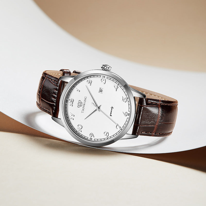 TIANWANG_Classic_Men_Watch_Silver_Dial_Brown_Leather