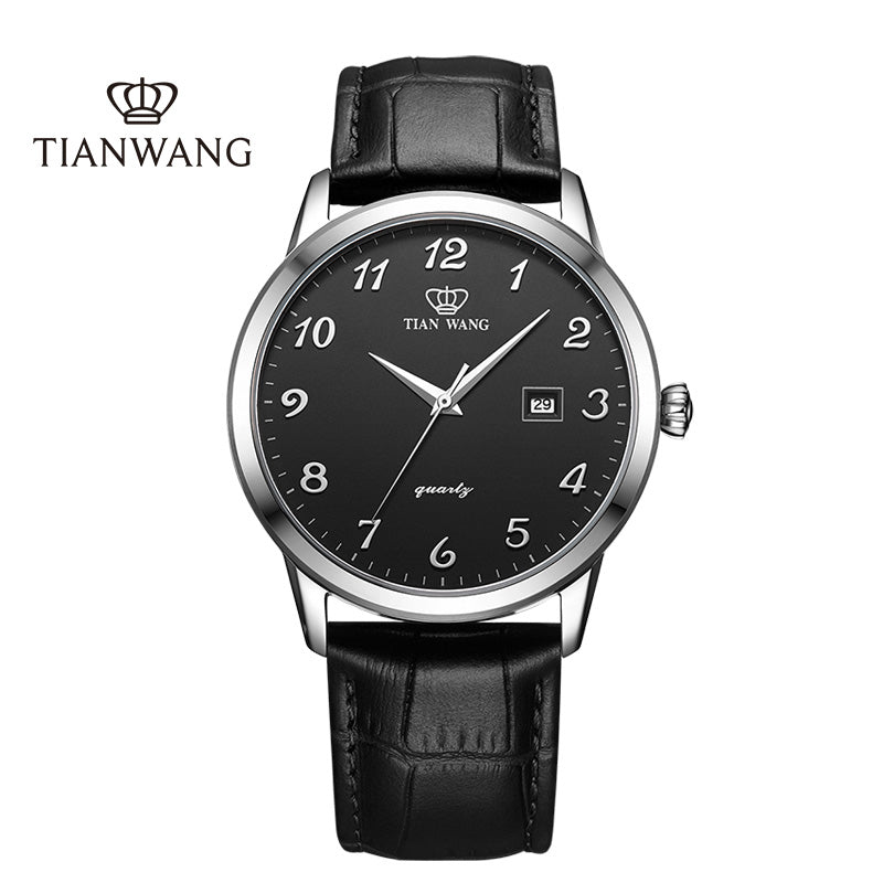 TIANWANG_Elegant_Men_Watch_Black_Leather_and_Silver