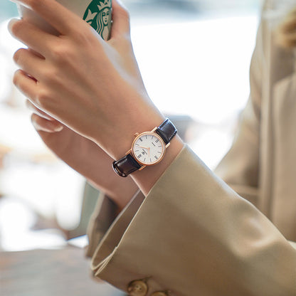 Rose Gold Roman Numeral Dial Leather - Strap Women's Wristwatch