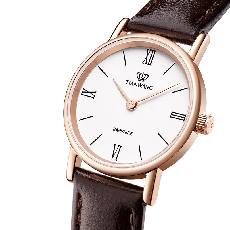 Exquisite Rose Gold Minimalist - Style Leather Watch