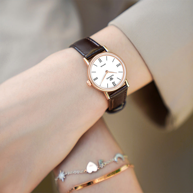 Stylish Roman Numeral Dial Leather Wristwatch