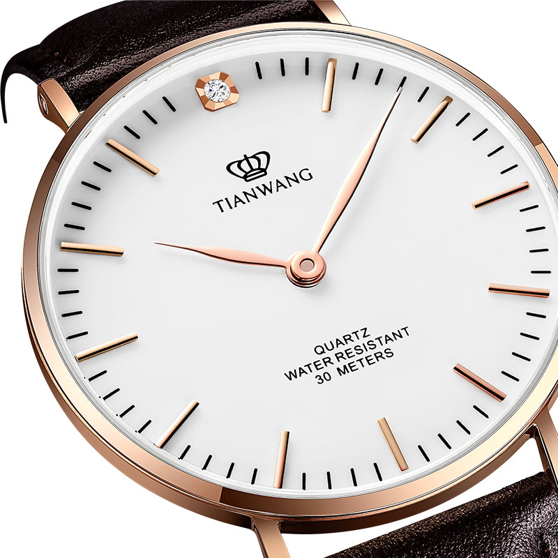 TIANWANG_Stylish_Women_s_Watch_-_Leather_Strap_Rose_Gold_Bezel